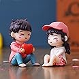 Purple Miniature Cute Couple Statue Girl On Boy's