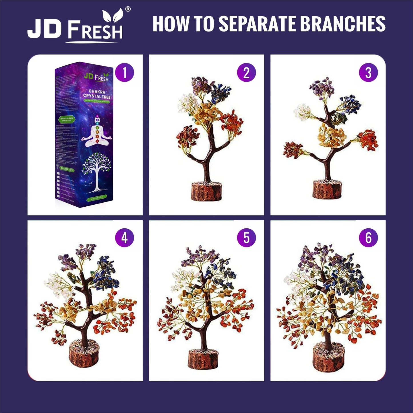 JD FRESH 300 Beads Crystal Tree/7 Chakra Crystal Tree